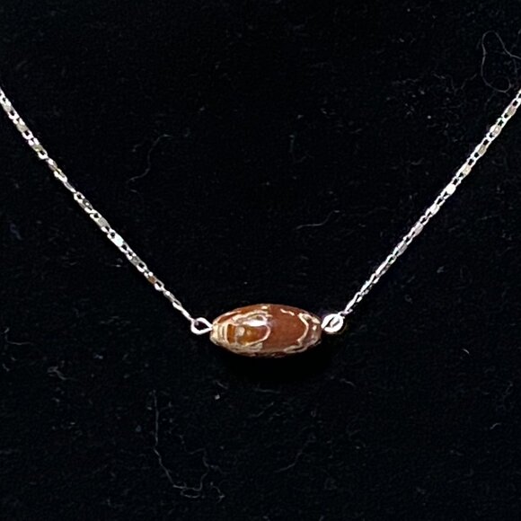 2/$20,Convoluted Jasper Necklace, Genuine Gemstone Bar Pendant & Stainless Chain - Picture 3 of 13